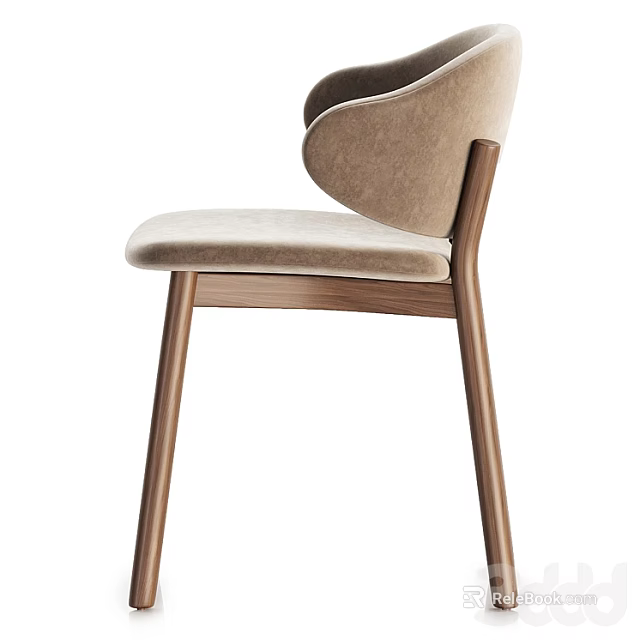 Modern Beige Upholstered Leisure Chair With Curved Backrest And Wooden Legs 3d model 