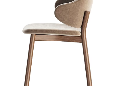 Modern Beige Upholstered Leisure Chair With Curved Backrest And Wooden Legs 3d model