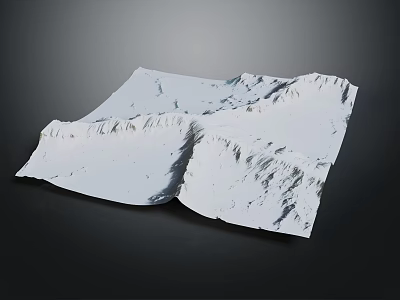 Garden Landscape 3D Model Featuring Snow Mountain Terrain White Black Background 3d model