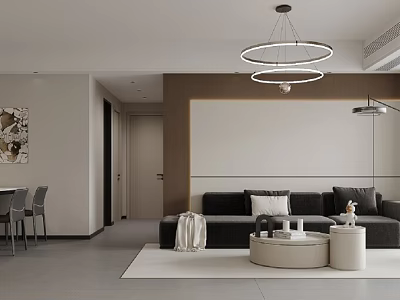 Modern Living Dining Room Interior Design With Sofa Coffee Table Dining Chairs And Chandelier Lighting 3d model
