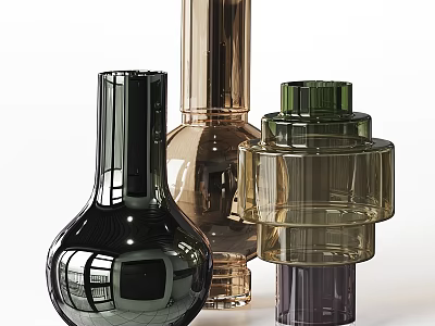 Decorative Glass Vase Set With Various Shapes Different Colors And Modern Design For Home Decor 3d model