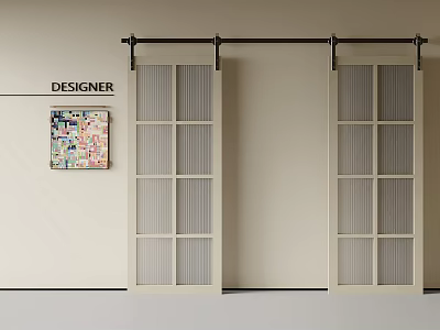 Designer Interior With Sliding Grid Doors And Colorful Wall Painting 3d model
