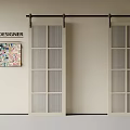 Designer Interior With Sliding Grid Doors And Colorful Wall Painting