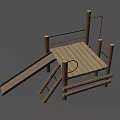 Wooden Children Playground Structure With Slide Platform And Climbing Poles