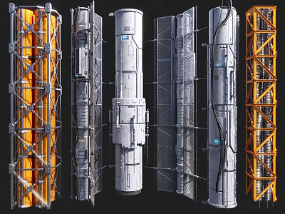 Industrial Metal Columns With Yellow And Silver Frames Grid And Support Structures 3d model