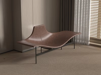 Modern Brown Leather Chaise Lounge With Black Metal Frame For Indoor Design 3d model
