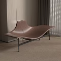 Modern Brown Leather Chaise Lounge With Black Metal Frame For Indoor Design
