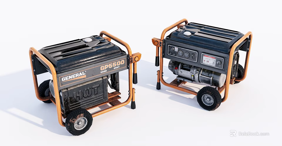 Industrial Equipment General GP5500 Generators With Wheels Orange Frames And Black Bodies 3d model 