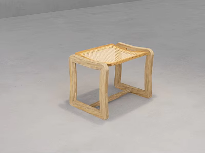Modern Wooden Stool Design With Woven Seat And Geometric Frame Structure 3d model