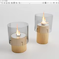 Modern Fireplace With Wooden Base Transparent Glass Cover And Flames