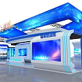 China Hangzhou Modern Exhibition Booth with Blue Theme Large Screen and Glass Doors