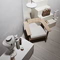 Modern Minimalist Walk in Closet Interior With Glass Doors Hanging Clothes Mirror And Wooden Chair