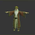 Man In Red Robe With White Beard Yellow Hat Arms Outstretched Against Grey Background