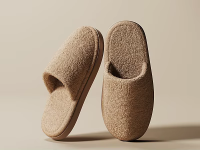 Soft Beige Cozy Fleece Slippers For Comfortable Indoor Home Wear 3d model