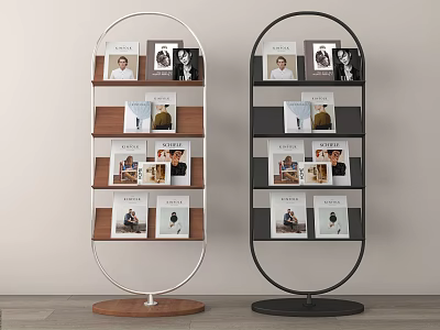 Modern Curved Bookcase With Two Units Wooden Shelves Black Frame Books And 3d model