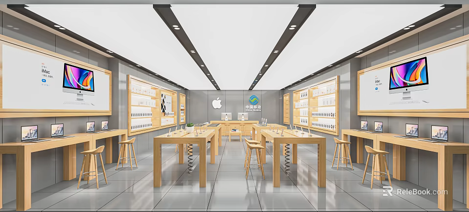 Digital Store Interior With Display Tables Digital Products And Brand Logos 3d model 