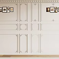 White Wainscoting with Decorative Moldings and Patterns Picture Frames Photos and Wooden Floor 3d model