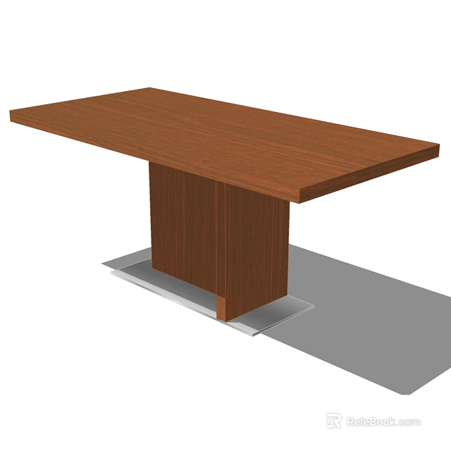 Wooden Dining Table With Rectangular Tabletop And Solid Wooden Legs On Metal Base 3d model 