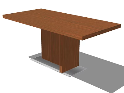 Wooden Dining Table With Rectangular Tabletop And Solid Wooden Legs On Metal Base 3d model