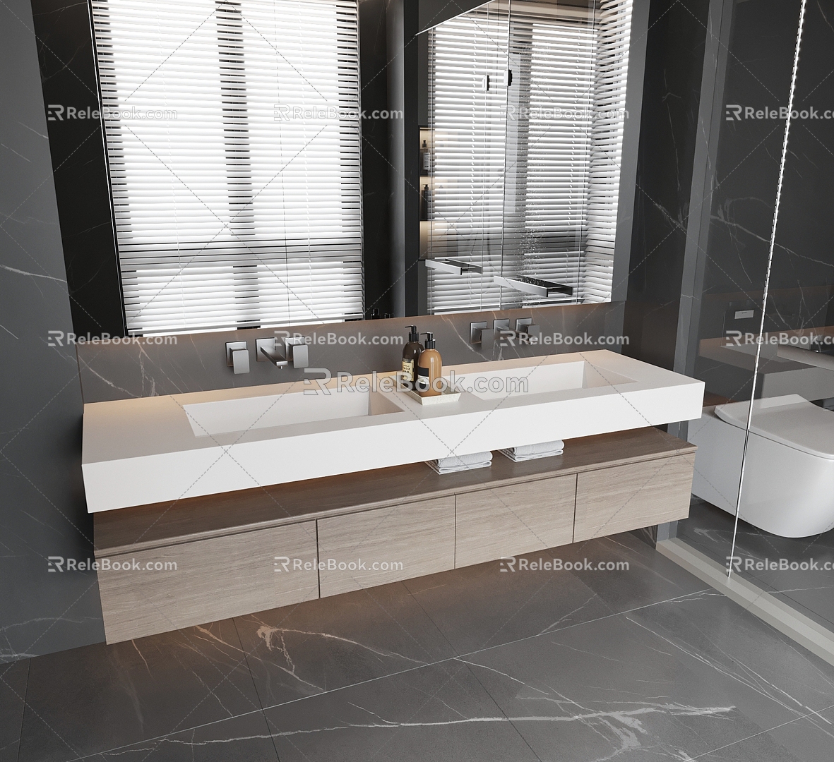 Modern Hanging Bathroom Cabinet Double Basins Washbasin 3d model