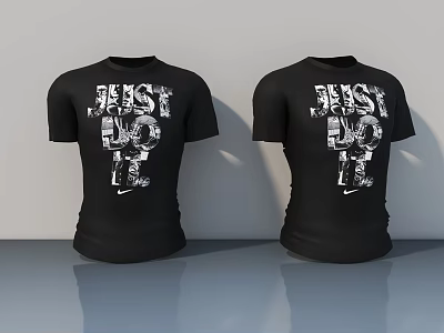 Two Black Short Sleeve T-shirts Featuring White BEAST MODE Graphic And Nike Logo 3d model