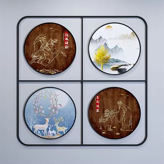 New Chinese Style Round Frame Painting Round Painting 3d model
