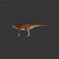 Brown Striped Dinosaur Model With Red Crest Standing On Dark Background 3d model