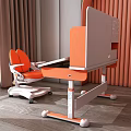 Orange and White Kids Adjustable Desk with Matching Chair and Storage Shelf
