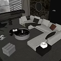 Modern Sofa Coffee Table Set With L Shaped Beige Sofa Marble Table And Throw Pillows 3d model