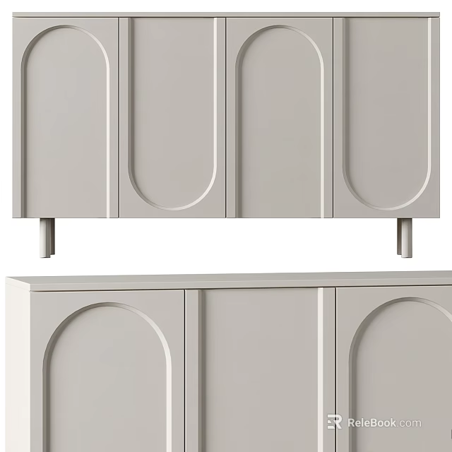 Modern Minimalist Storage Cabinet With Curved Doors And Sleek White Design 3d model 