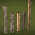 Various Textured Wooden Pillars In Different Colors On Green Background 3d model