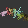 Collection of Multiple Colorful Cat Figurines With Various Poses On Reflective Surface