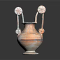 Ancient Ceramic Vase With Two Decorative Handles And Intricate Patterns On Black Reflective Background 3d model