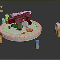 Tactical Gun Display On Circular Platform With Bullets Red Object And Yellow Pillars 3d model