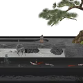 Serene Water Fountain Garden Landscape With Rockery Pine Tree And Flowing Water