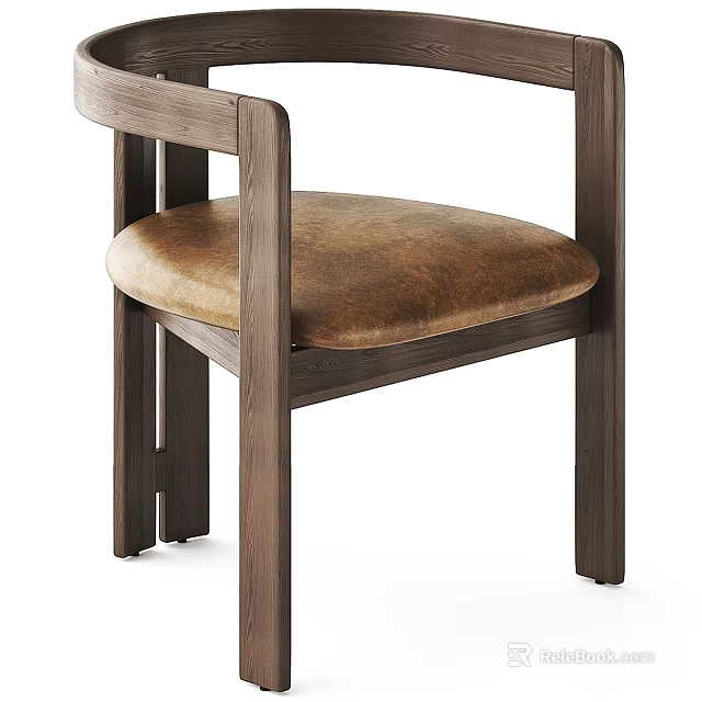 Modern Leisure Chair With Natural Wood Frame And Comfortable Leather Seat 3d model 