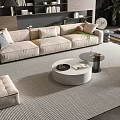 Modern Living Room Sofa Coffee Table Set With Area Rug Armchair And Decorative Plant