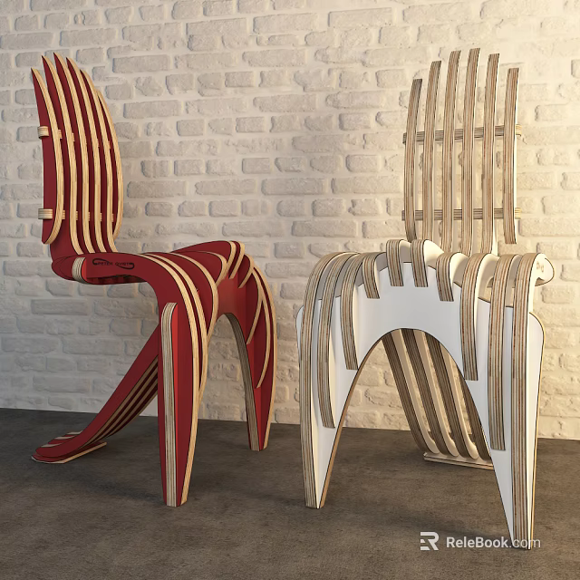 Modern Unique Office Chairs With Red And White Striped Backrest Design 3d model 