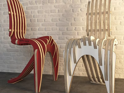 Modern Unique Office Chairs With Red And White Striped Backrest Design 3d model