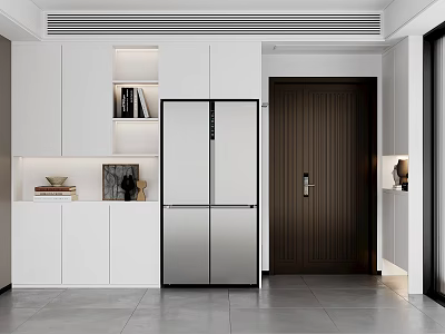 Modern Open Kitchen Interior Design With Stylish Wine Cabinet And White Cabinets 3d model
