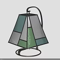 Decorative Lantern Furniture with Stained Glass Panels Geometric Design Metal Frame Handle and Base