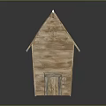 Small Wooden Building With Blue Tile Roof Skylight Window And Wooden Bench Outside