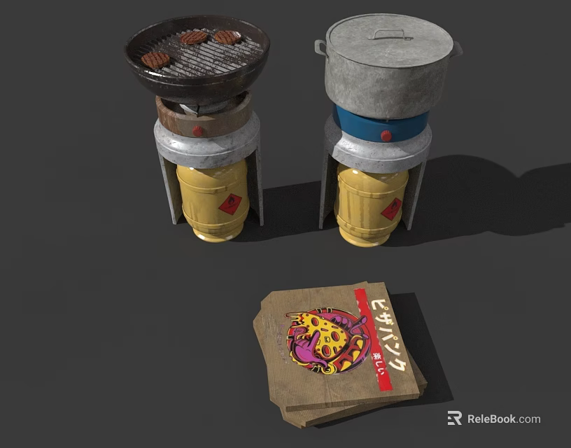 Vintage Metal Stoves With Swing Doors And CATS Book On Gray Surface 3d model 