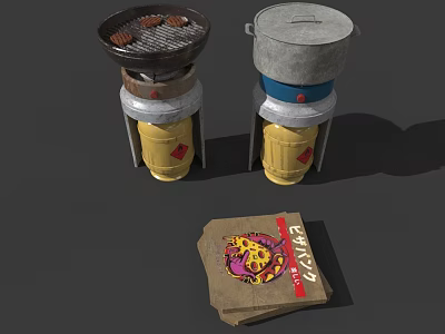 Vintage Metal Stoves With Swing Doors And CATS Book On Gray Surface 3d model