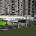 Modern High rise Residential Building Complex With Ground Floor Commercial And Greenery