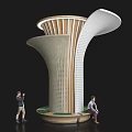 Modern Roadside Facility With Unique Perforated Structure And Wooden Rest Area 3d model