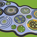 Landscape Seats In Outdoor Park With Circular Design Green Lawns And Trees