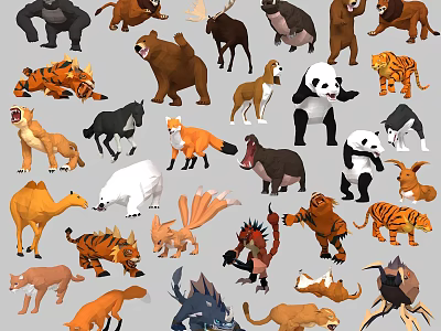 Various Reptiles Including Lizards Snakes And Dinosaurs In Diverse Poses 3d model
