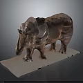 Detailed Rhinoceros Sculpture Carved From Red Stone On Gray Base