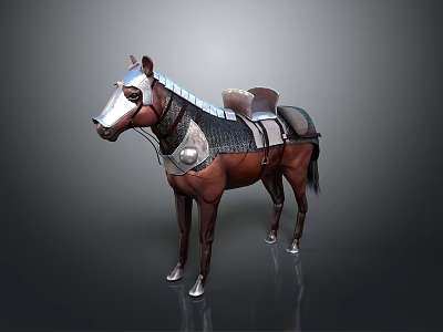 Brown Horse Wearing Medieval Armor And Saddle With Metal Details 3d model